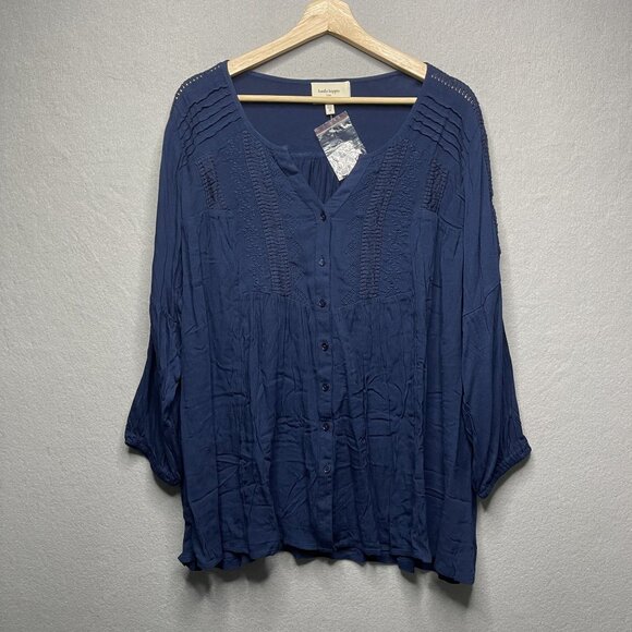Haute Hippie Tribe Boho Style Blue Button-Down Blouse Behati 1X Womens Top Made - Picture 1 of 6